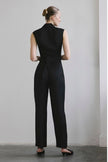 Front Pleated Linen Blend Black Trousers