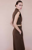 Blazer Collar Padded Crop Brown Vest