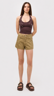 Beige Polka Dot Denim Skirt