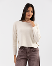 Ivory Asymmetric Button Knit
