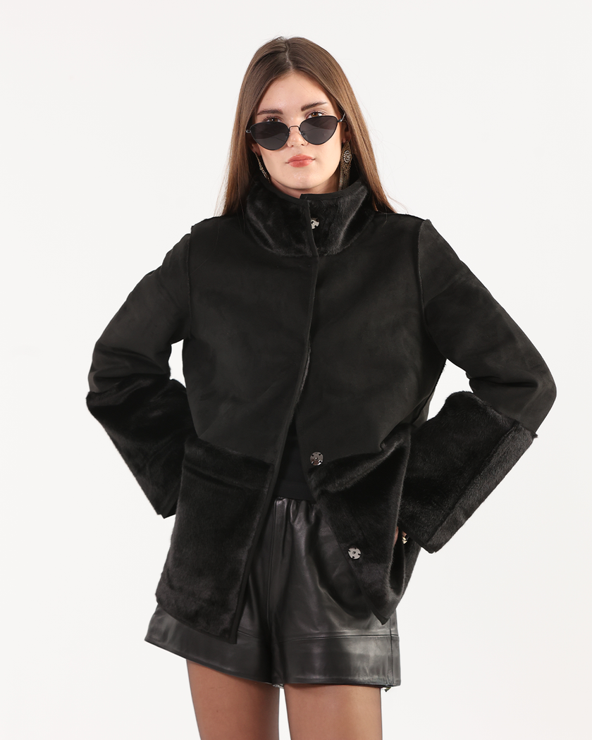 Reversible Jacket with Furry Panel Details