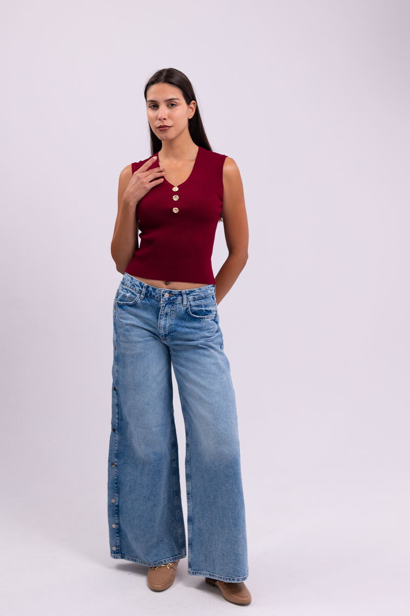 Burgendy V-Top with Gold Buttons