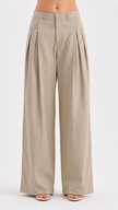 Wide Leg Trousers in Beige with Pleat Detail