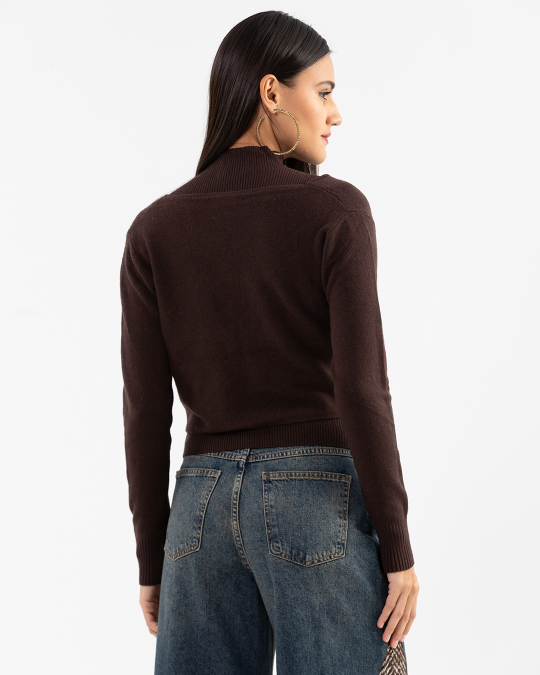 Brown Bow Layered Two-Piece Knit Pullover
