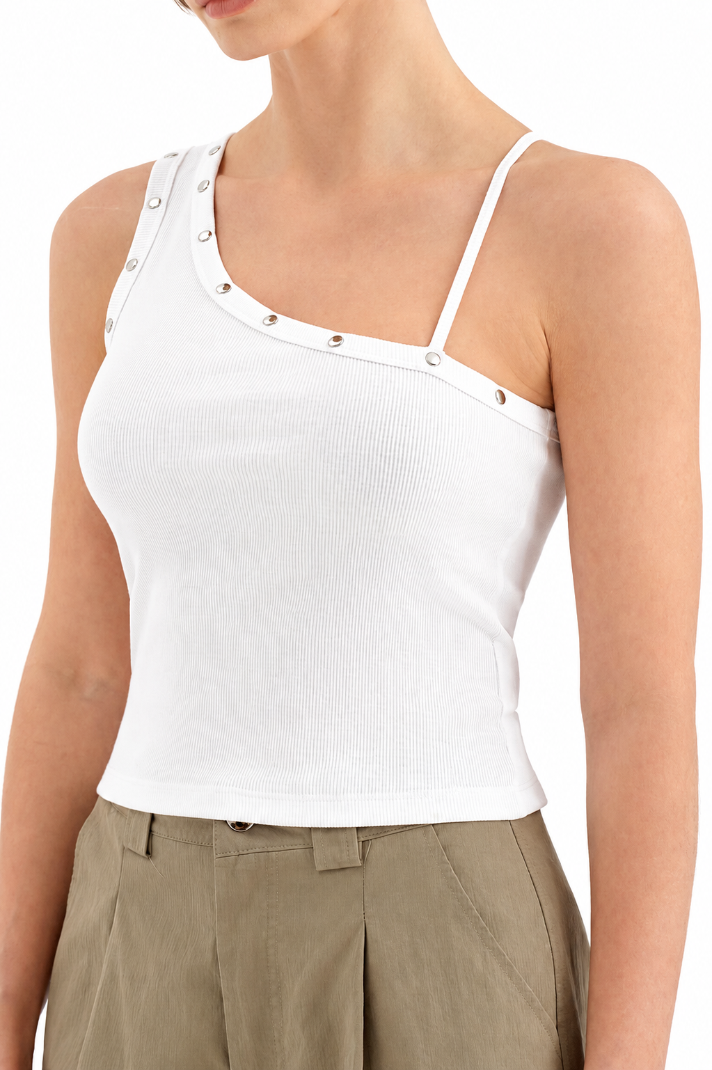 Cream Ribbed Tanktop with Silver Stud Detail