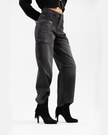 Black Washed Denim Jeans with Zipper Pocket