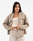 Beige Textured Knot Cardigan