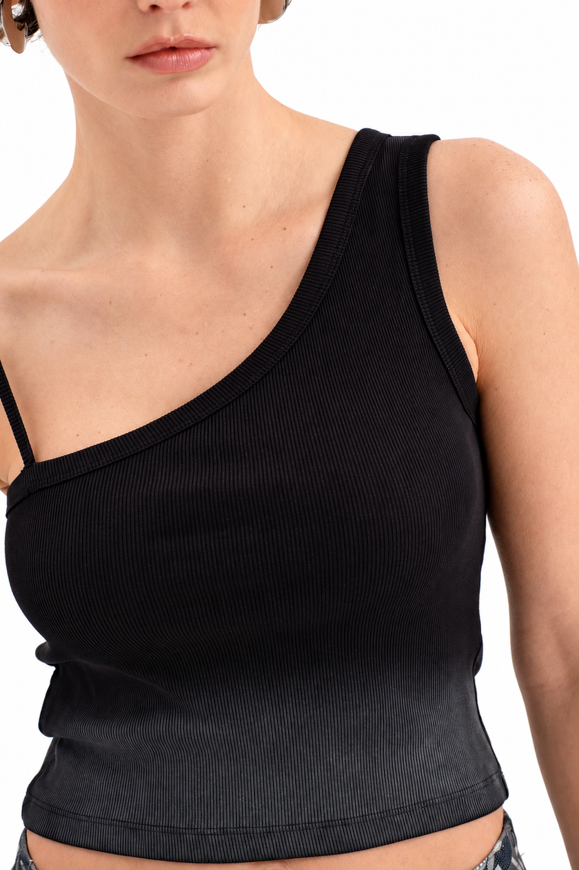 Black & Grey Ombre One Shoulder Top