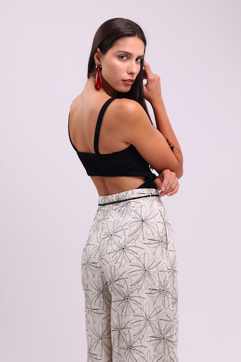 High Waist Wide Leg Linen Ecru Trousers