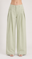 Wide Leg Trousers In Pistache with Pleat Detail