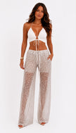 Champagne Sheer Sequin Wide Leg - Ankle Tie Pants