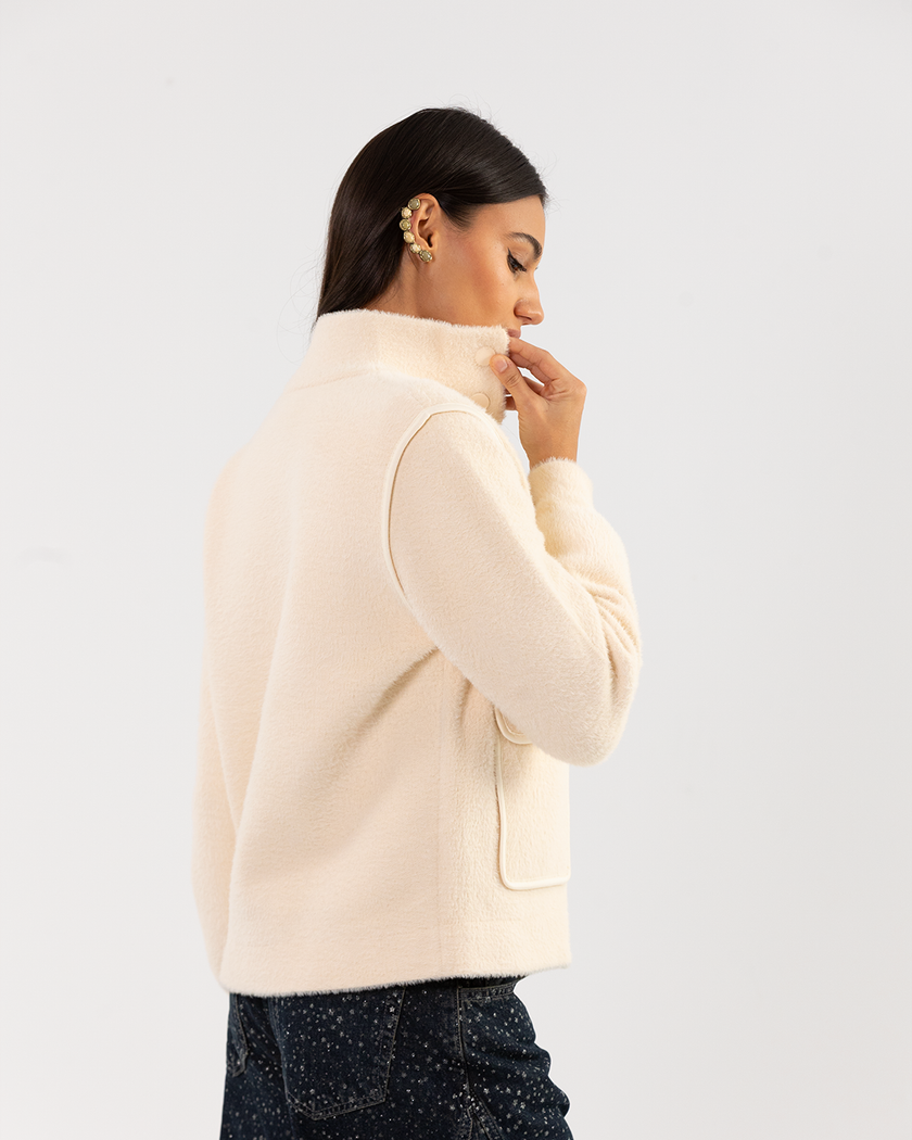 Cream Boucle Jacket with Oversized Flap Pockets