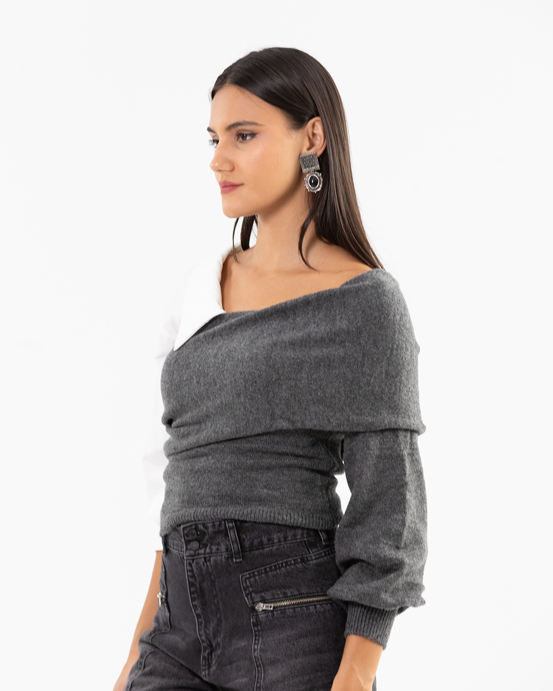 Dark Grey Layered Collar Knit