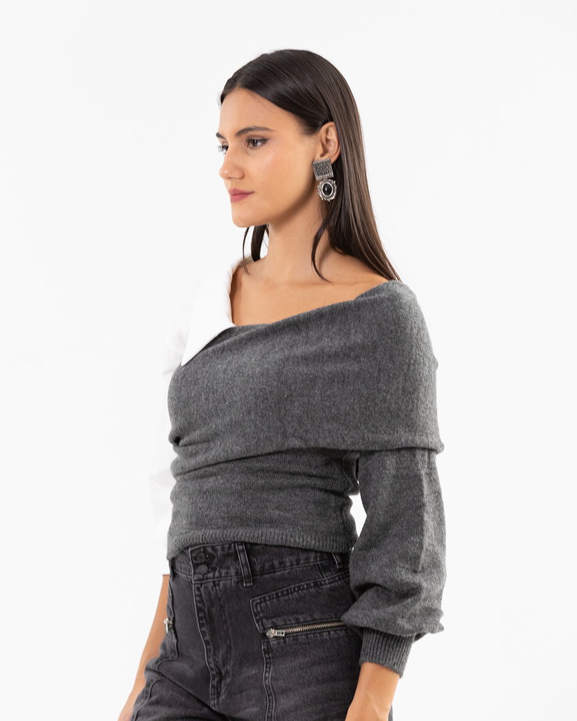 Dark Grey Layered Collar Knit