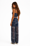 Navy Blue Wide Leg Trouser Sheer Fabric Design