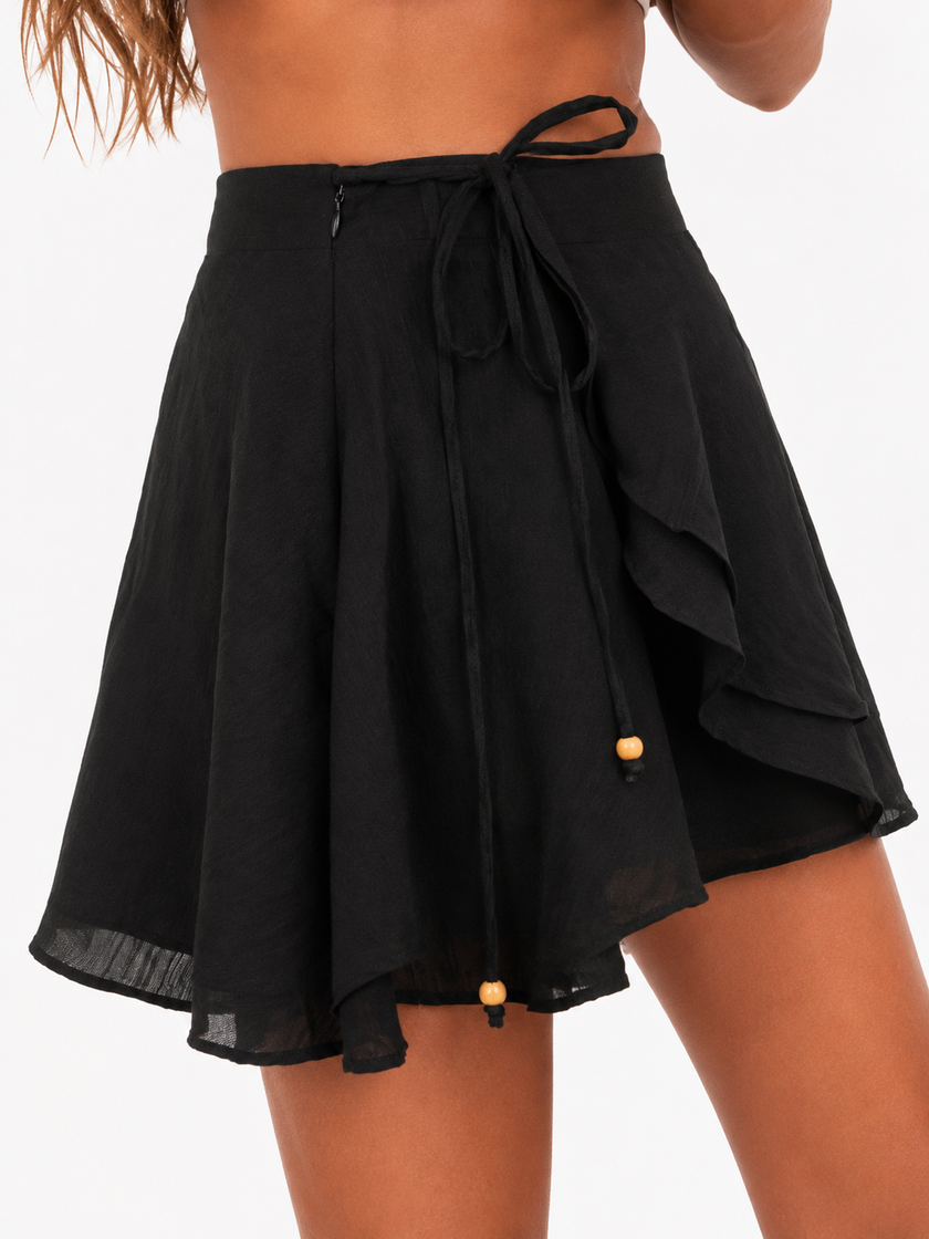 Black Mini Skort with Ruffle Wrap Design