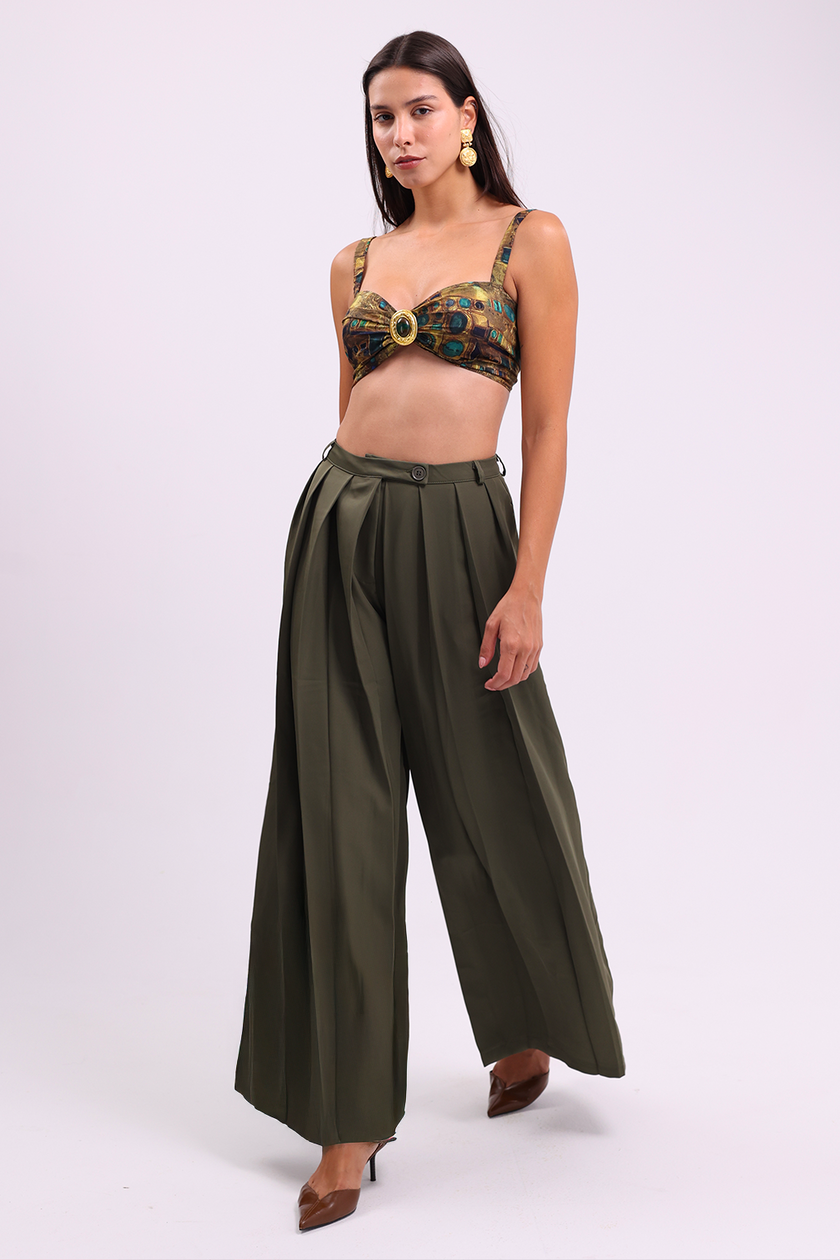 Olive Pleated Palazzo Pants