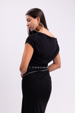 Black Off-Shoulder Draped Dress with Belts