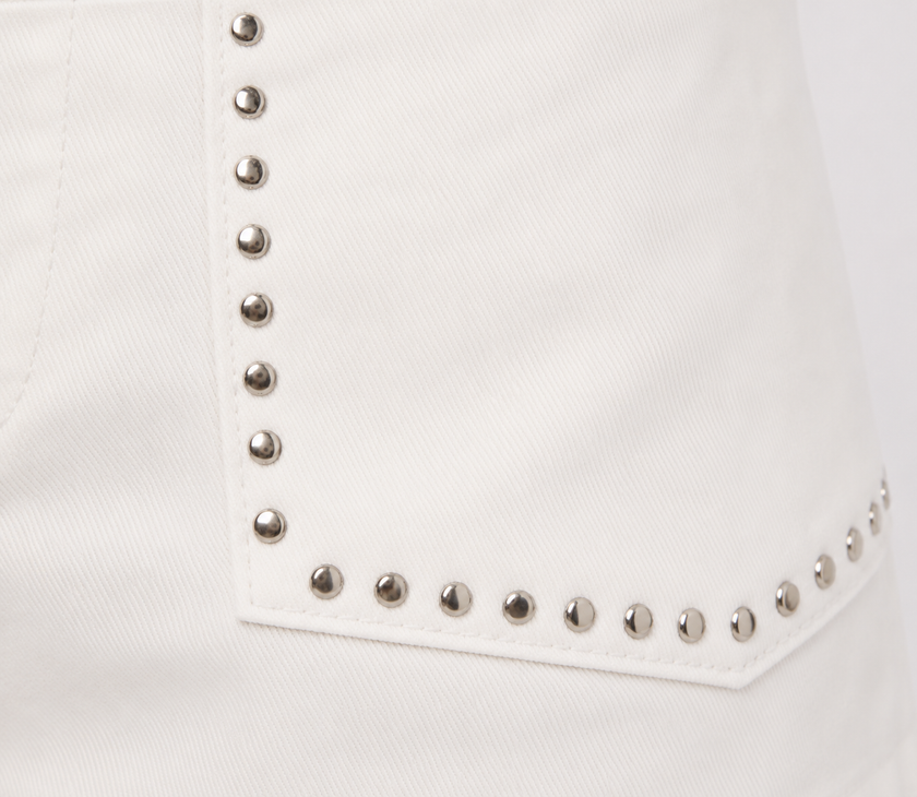 White Denim Short with Studded Details