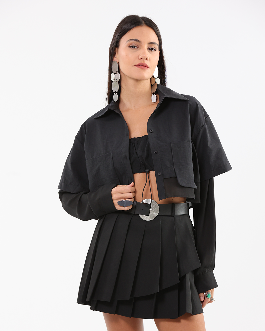 Layered Cropped Black Shirt