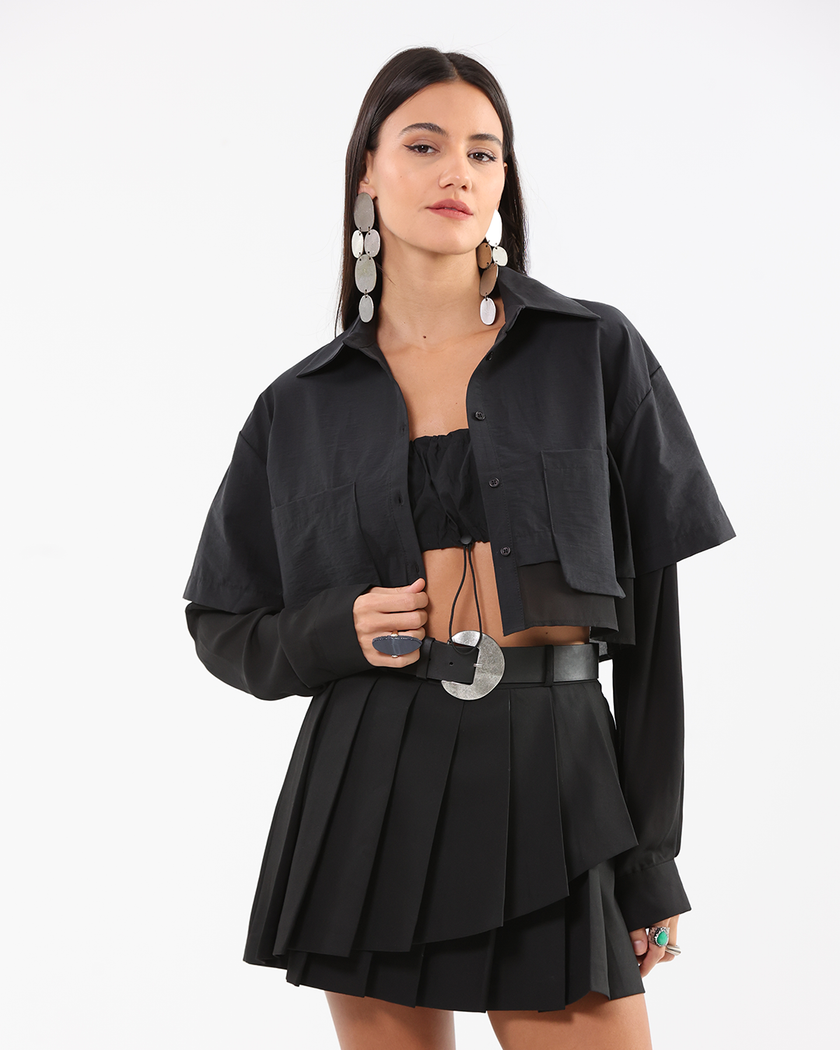 Layered Cropped Black Shirt