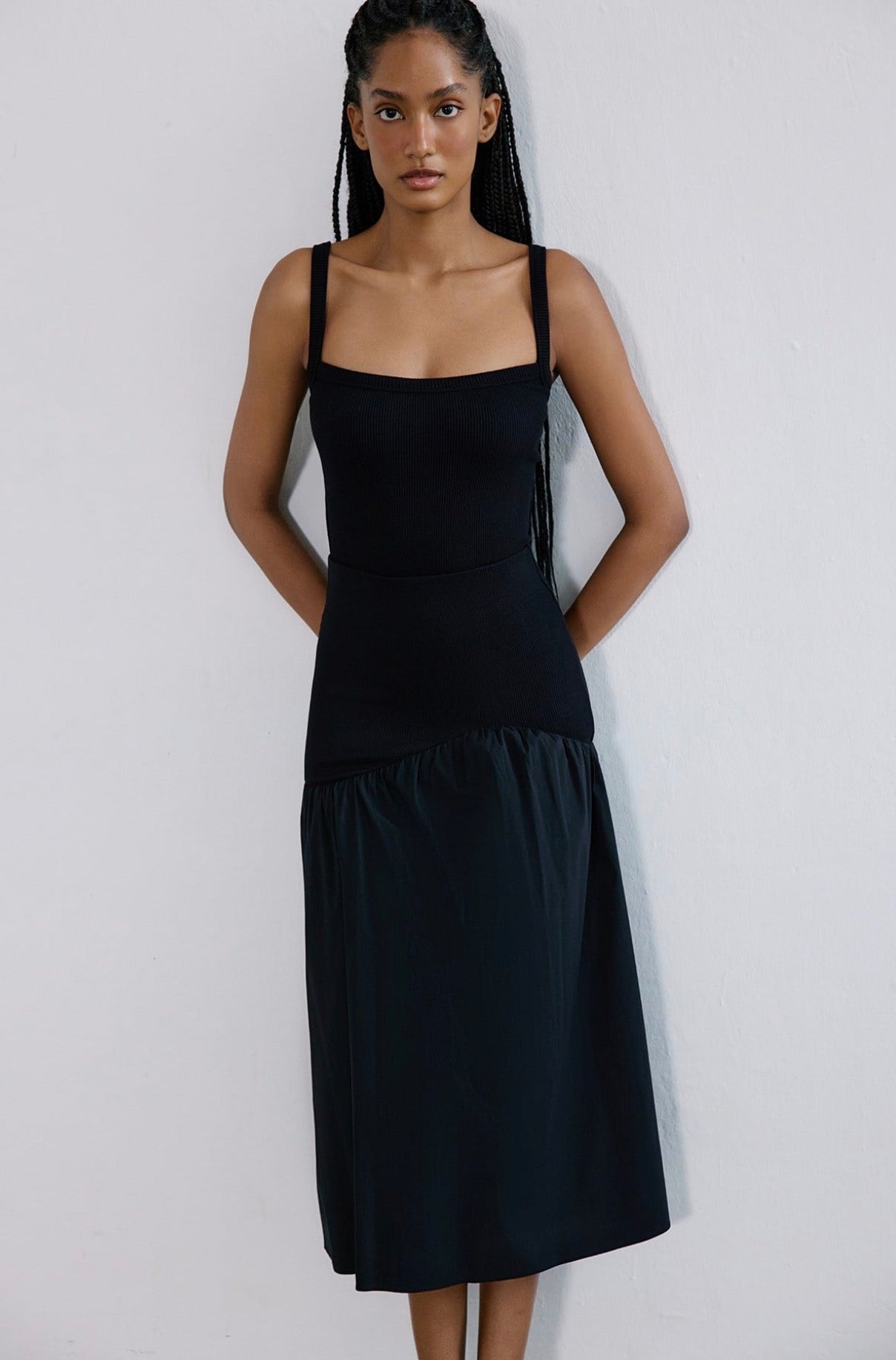 Knitted Square Neck Black Bodysuit