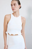 Crew Neck Sleeveless Ecru Crop Knit Blouse