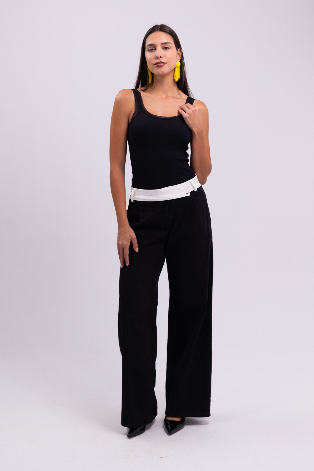 Black Sheer Trim Tank Top