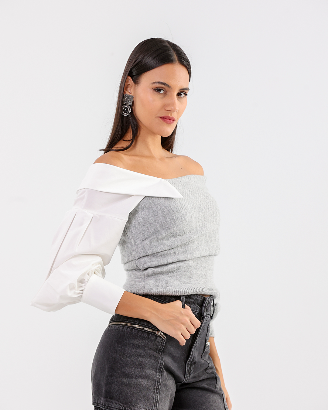 Light Grey Layered Collar Knit