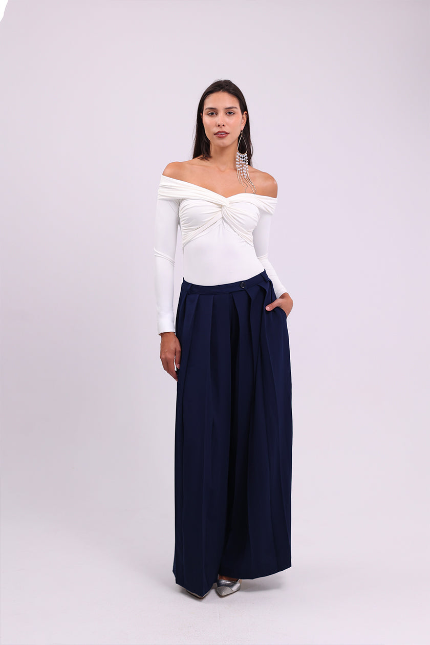 Navy Pleated Palazzo Pants