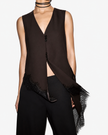 Brown V-Neck Asymmetric top with Lace Trim