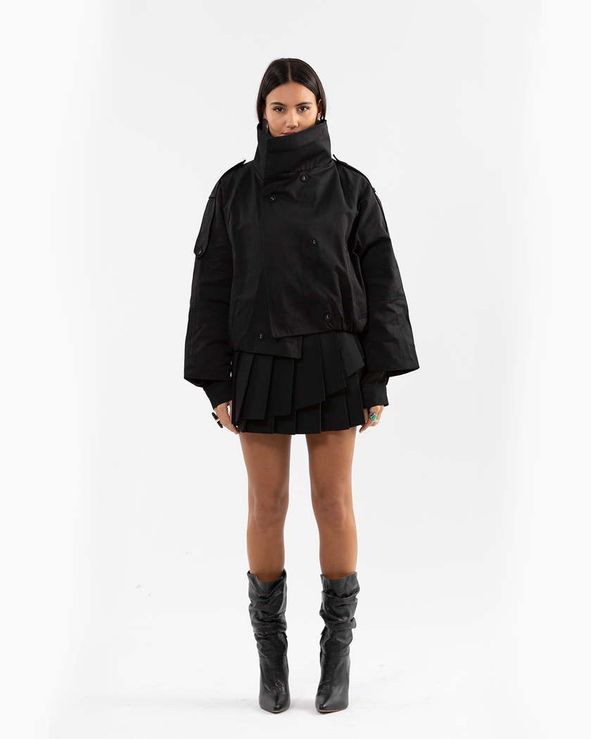Sculpted High-Collar Black Jacket