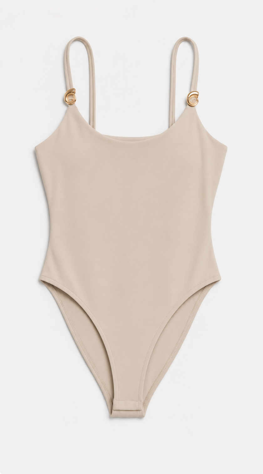 Creme Bodysuit with Seashell - Shaped Strap