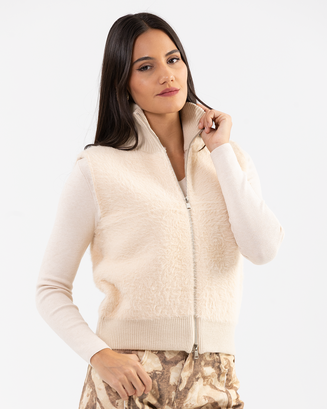 Cream Beige Boucle Vest