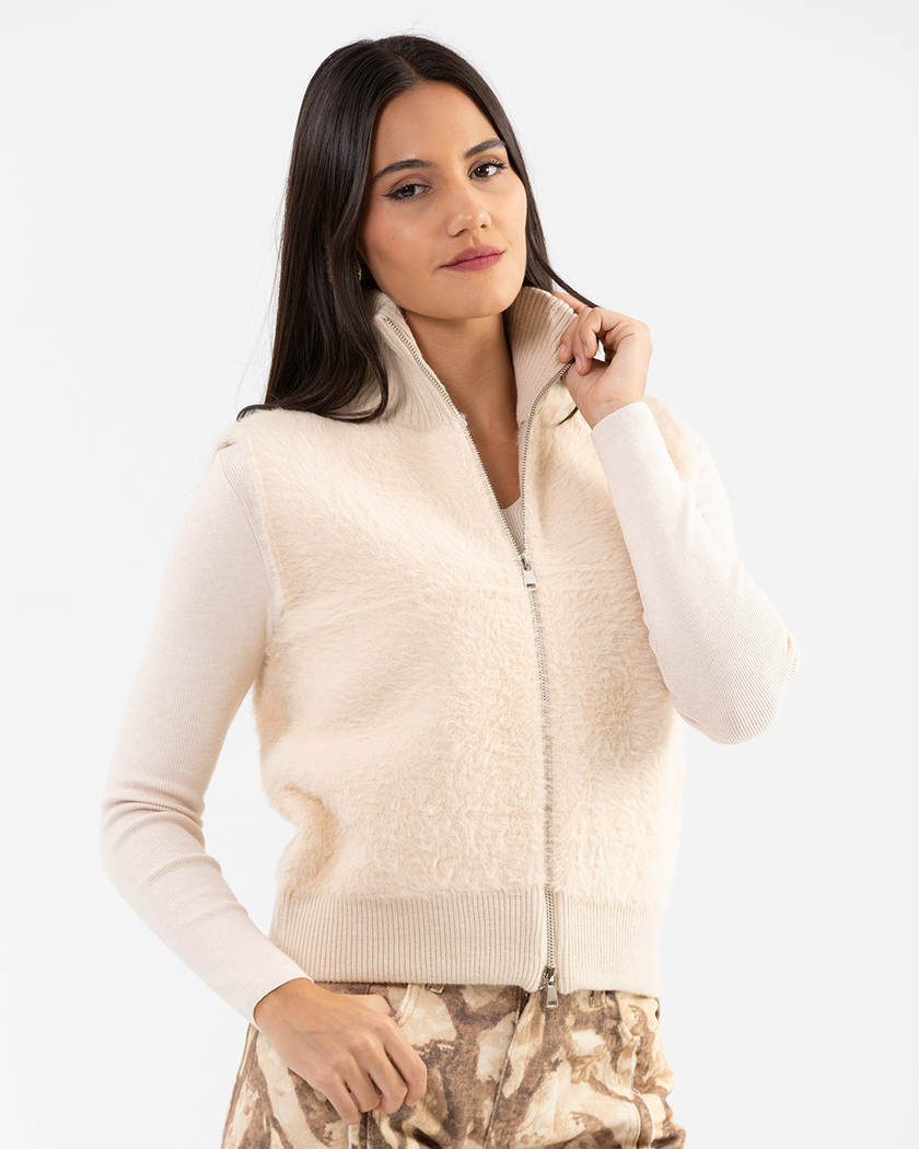 Cream Beige Boucle Vest