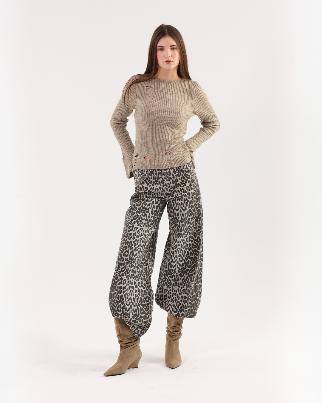 Greige Ribbed Knit Sweater