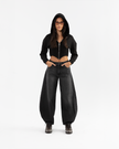 Cropped Black Corset Style Zip-up Hoodie