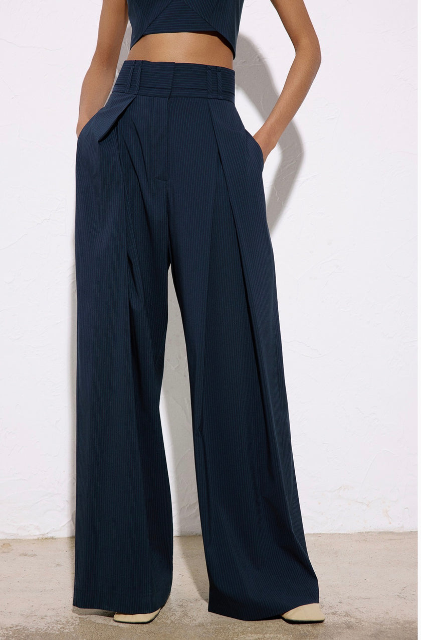Striped Navy Wide Leg Trousers