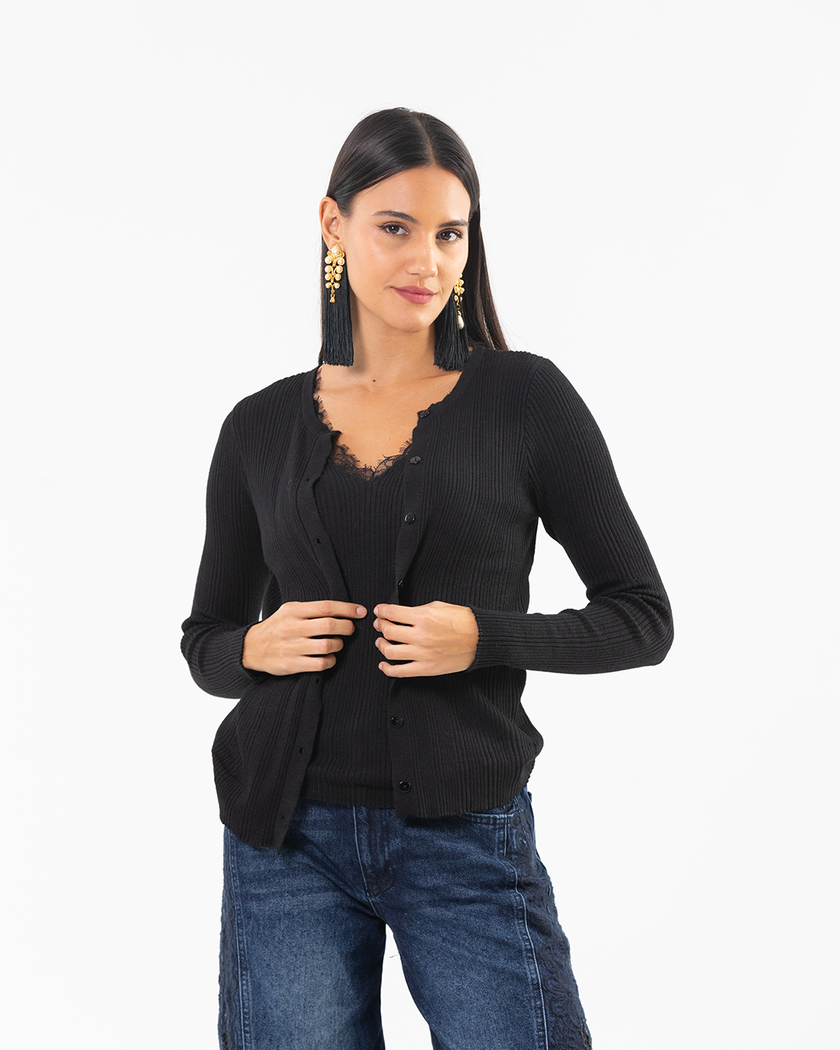Black 2-in-1 Lace Trim Knot Top