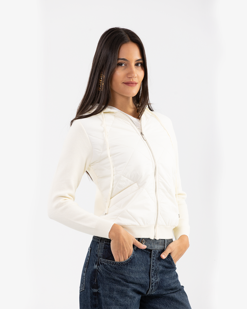 Ivory Quilted Zip-Up Jacket