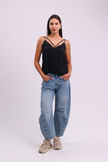 V-Neck Double Strap Black Top
