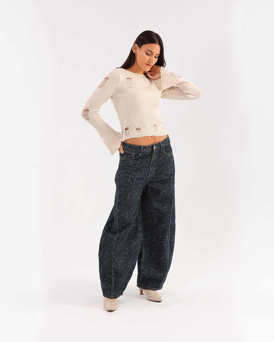 Crème Ribbed Knit Sweater