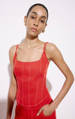 Thin Strap Denim Textured Coral Blouse