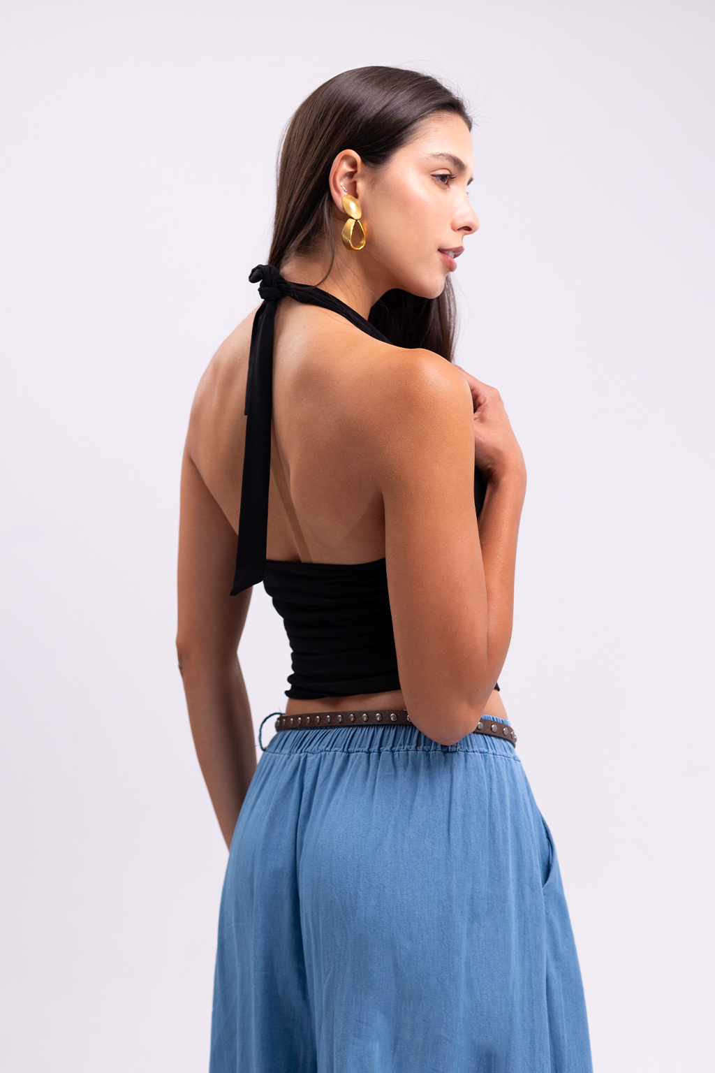 Palazzo Denim Effect Pants