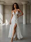White And Black Polka Dot Maxi Dress