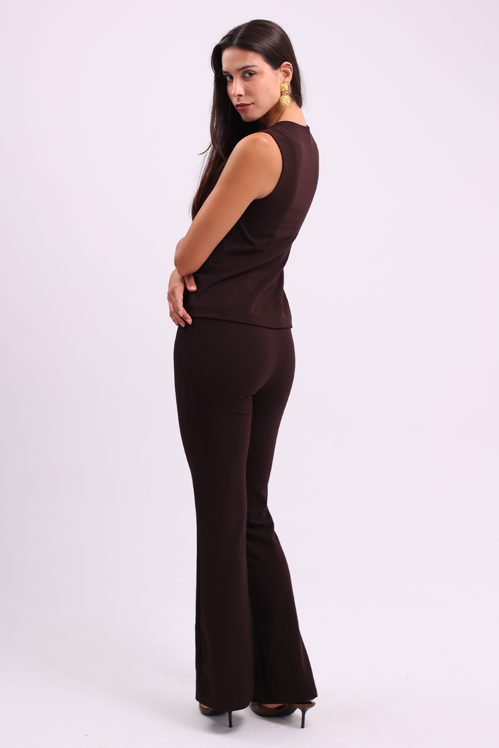 Gold Buttom Vest & Pants in Brown