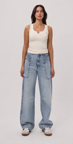 Creme Ribbed Top with Metal Button Detail