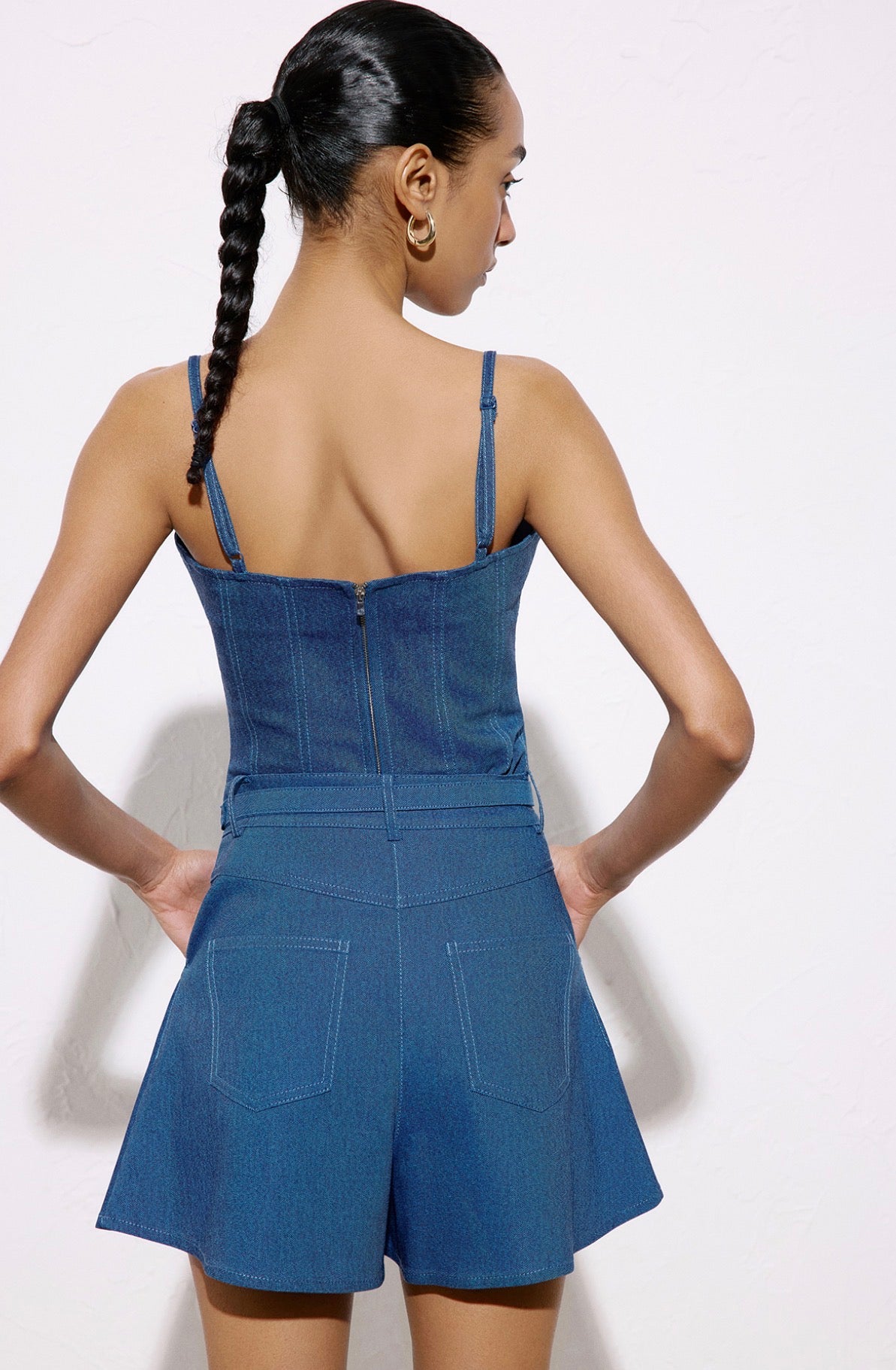 Wide Leg Belt Detailed Coral Mini Blue Shorts