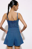 Wide Leg Belt Detailed Coral Mini Blue Shorts