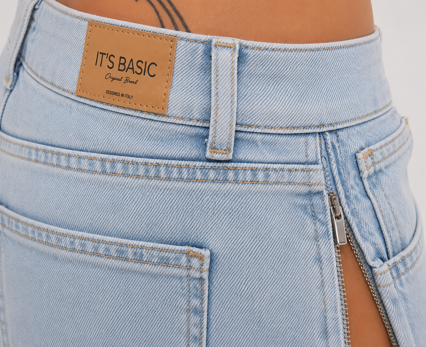 Light Blue Denim with Side Zip Detail